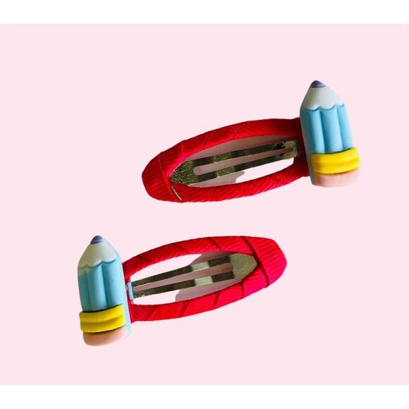Back to School Snap Clips Set 2 pcs for Girls -Toddler Barrette Handmade - Picture 2 of 4